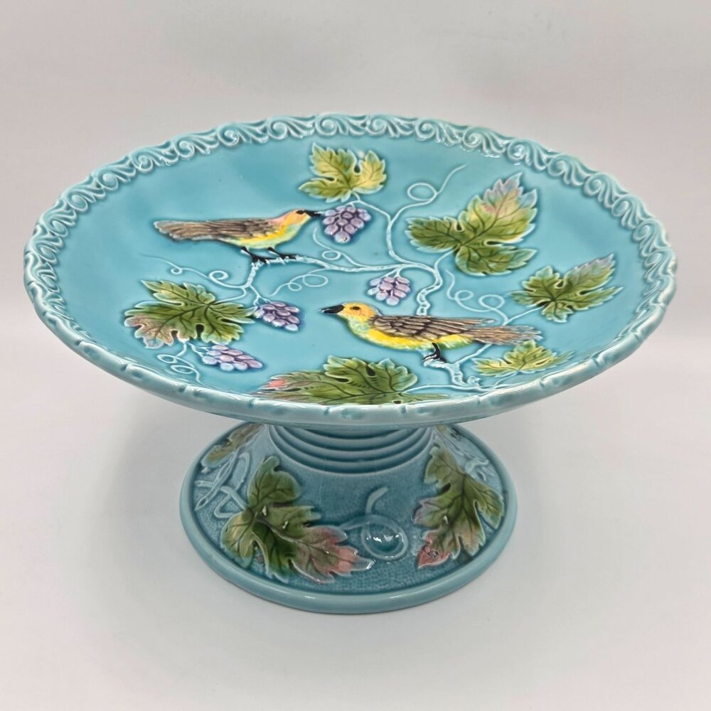 Zell Ceramic Black Forest Art Pottery Model 230 Majolica Footed Serving Plate